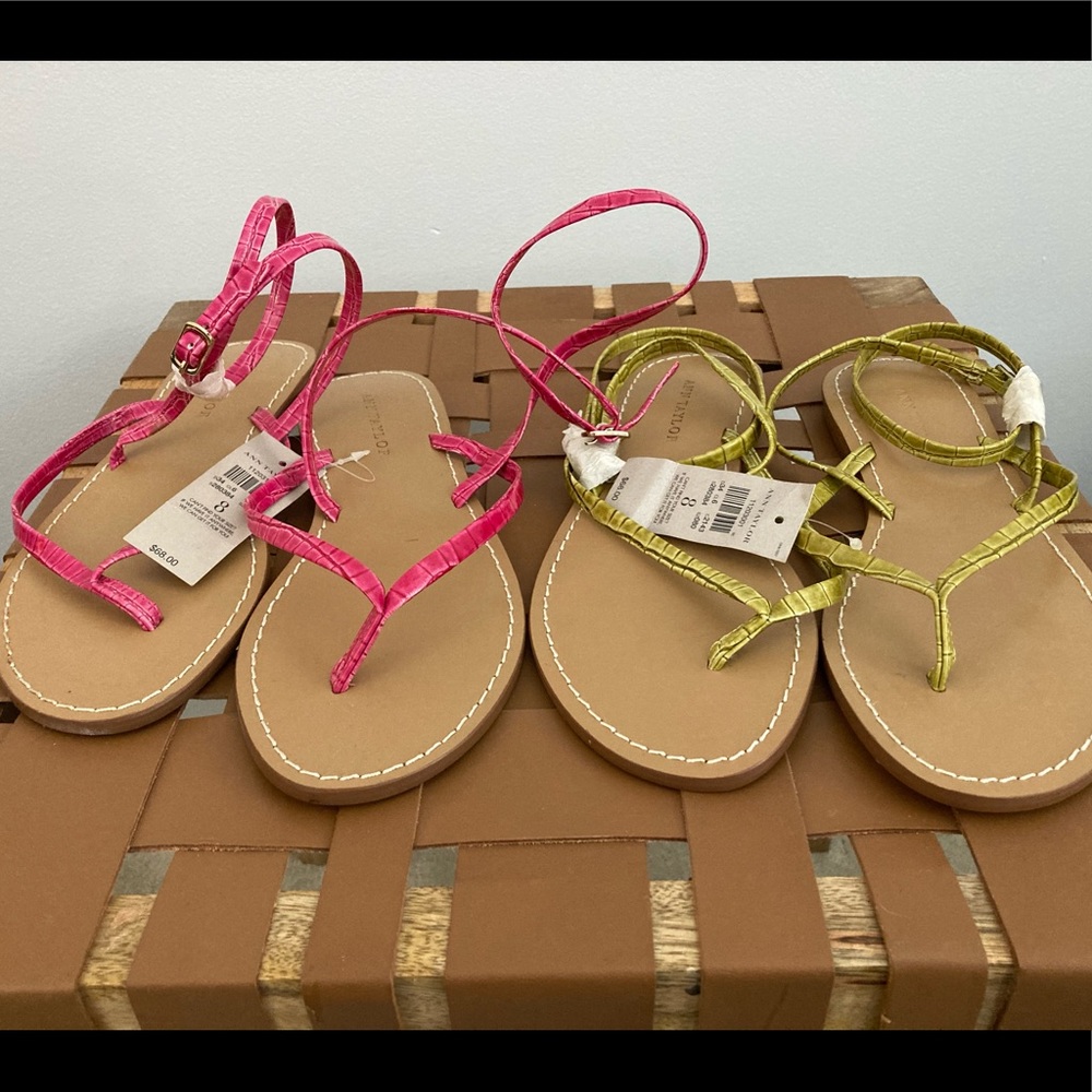 Lot of two! Ann Taylor size 8 Camille ankle strap flip flops size 8 pink & green